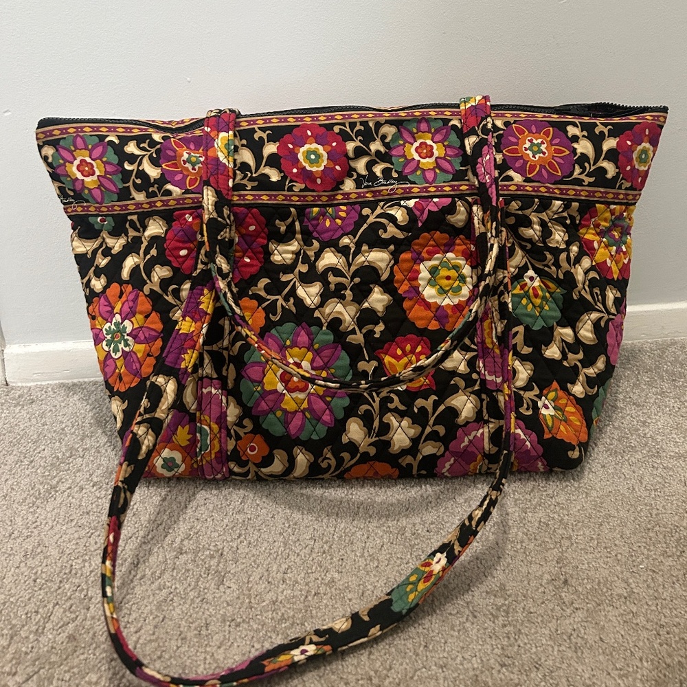Vera Bradley Large Zip Tote, Suzani print Blk,Orange, Purple, turq, tan floral